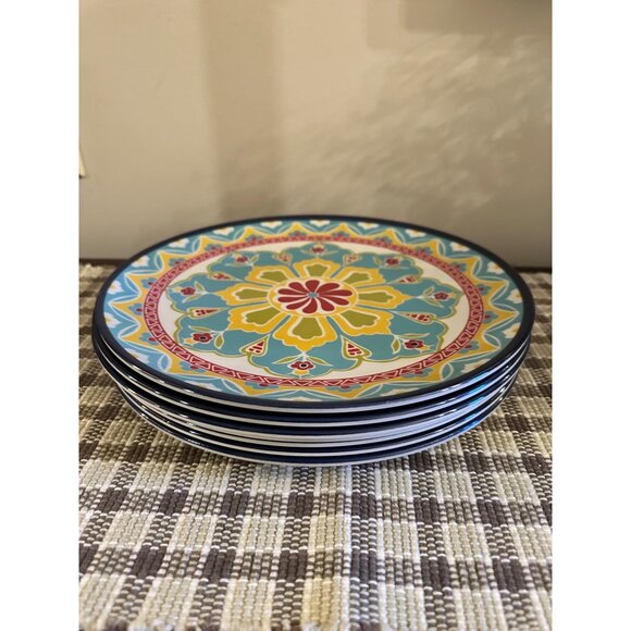 Floral Mediterranean Medallian Set Of 6 Colorful 11" Melamine Dinner Plates - Picture 4 of 10